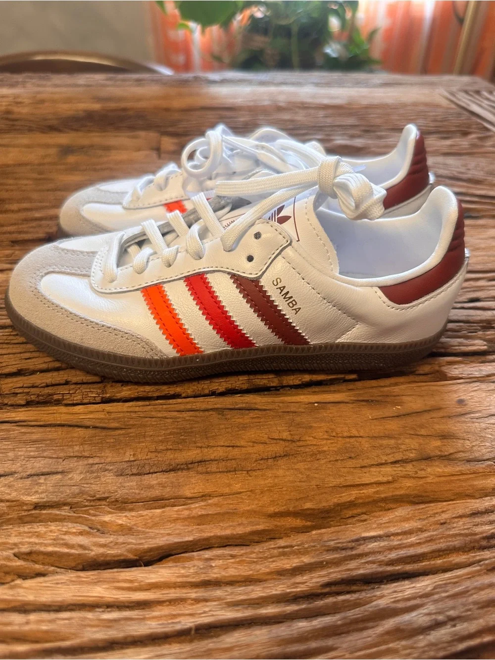 adidas Kids Samba - White with Red, Orange, Burgundy Stripes